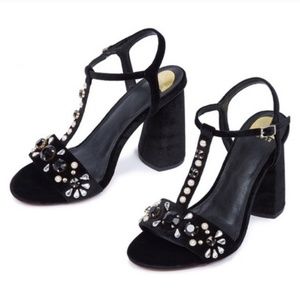 Eloquii black block T strap heel with Gems